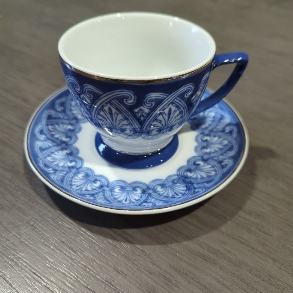Bombay Company Arabesque Tea Cup And Saucer Set Discontinued Blue And White